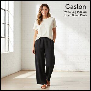 Caslon Wide Leg Pull-On Linen Blend Pants Black Large- Wear in seat